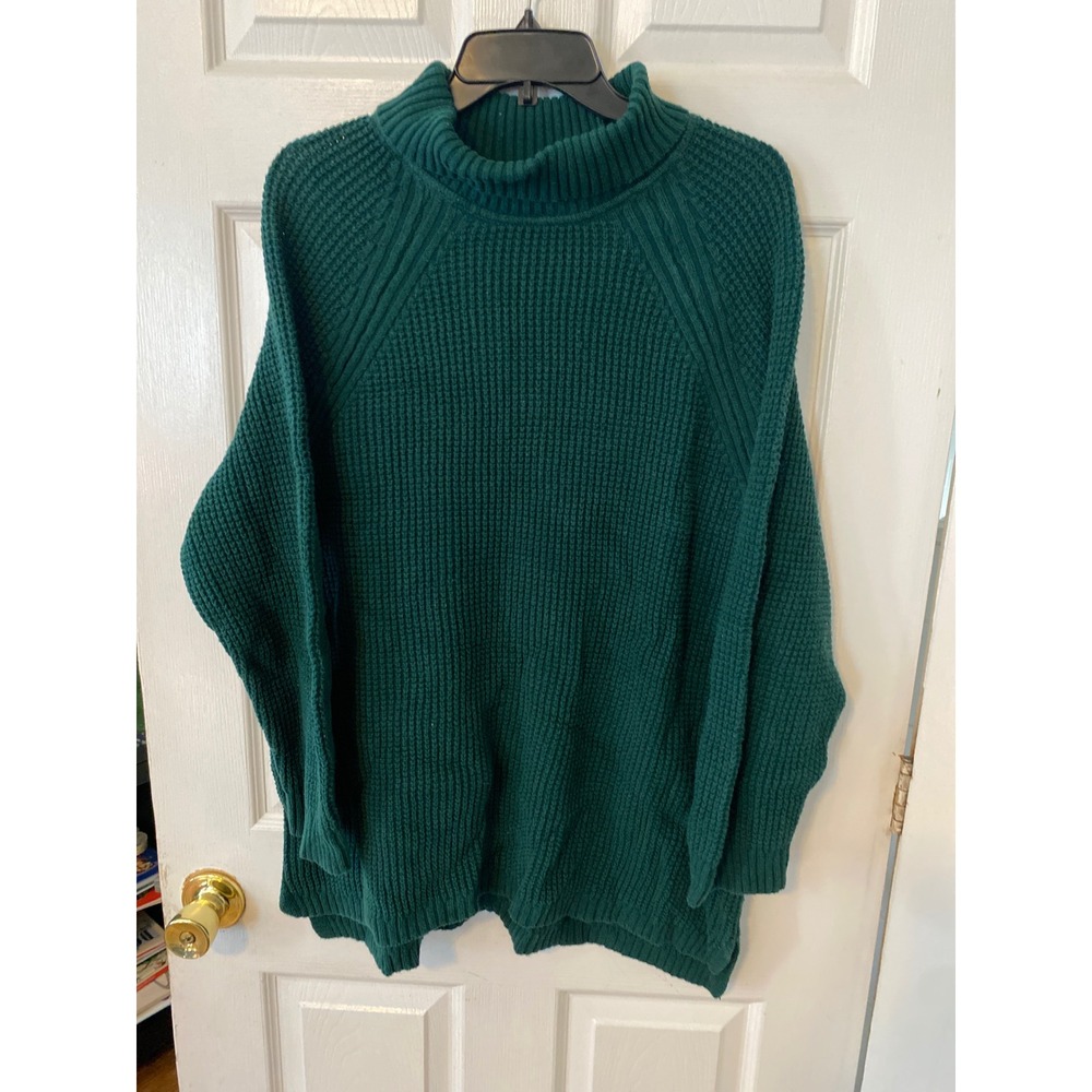 Woman Within Womens Green Shaker Knit Mock Neck Sweater Size L 18/20 Pullover